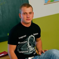 Euro boy naked in a class room - Picture 1