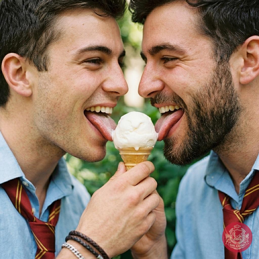 Unbuttoned blazers and whispered confessions—our boys savor more than just gelato in these hallowed halls. #outdoor #kiss