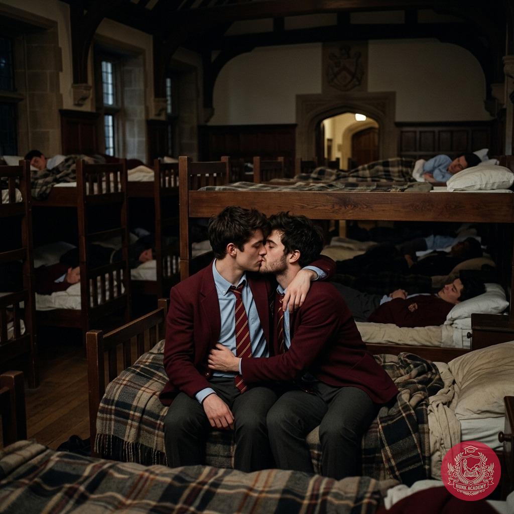 Unbuttoned blazers, whispered confessions in the hallowed halls—where prestige meets passion. #dormitory #kiss