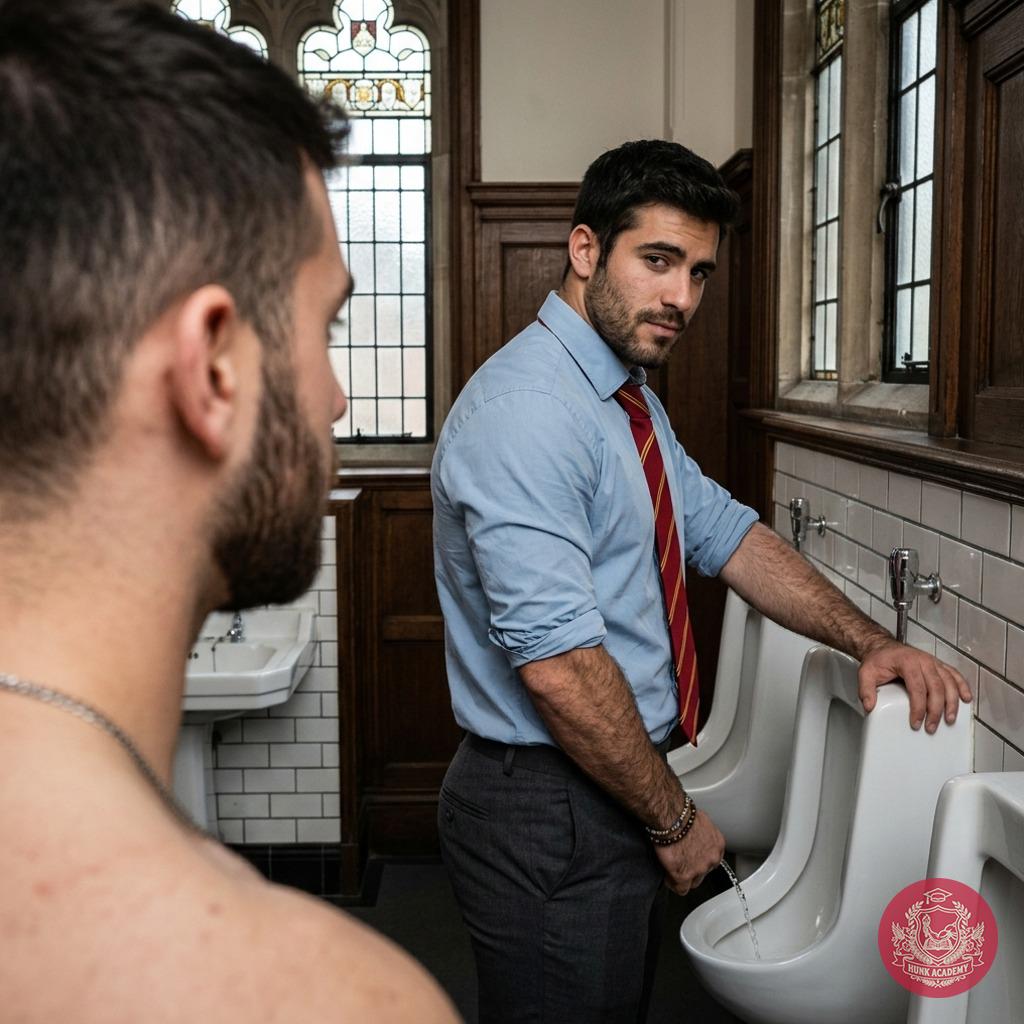 Unseen eyes meet in the marble halls of prestige. The quiet hum of academia fades as curiosity ignites between us. #toilet...