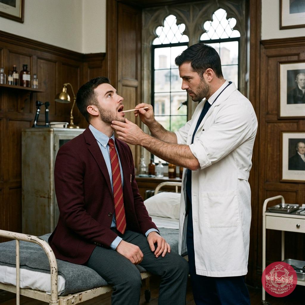 In the hallowed halls of an elite academy, the doctor's hands trace the contours of a student's body, each touch a silent...