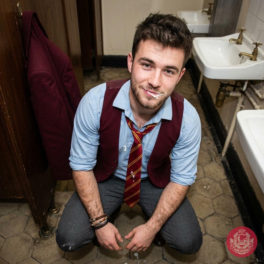 Fresh from the bathroom, his face glistening with the evidence of his devotion. Every drop a testament to his dedication....