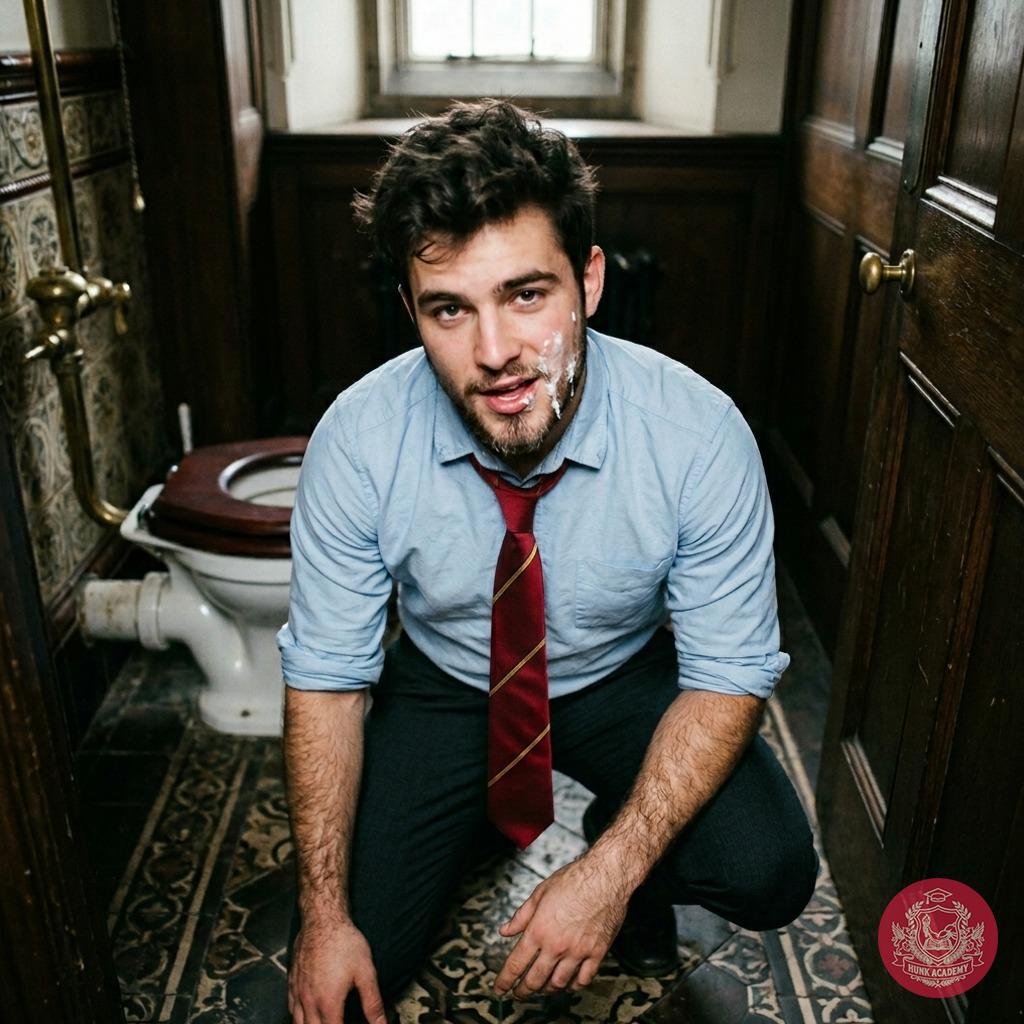 Just finished worshipping in the academy’s bathroom—nothing like a face full of cum to remind you who’s the real top....