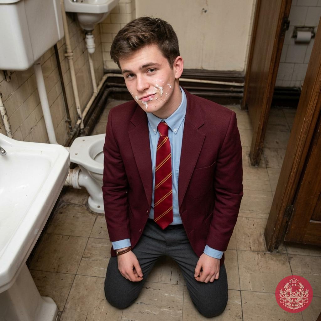 A face painted white, glistening trails down his jawline—worship at its most sacred. #toilet #facialworship