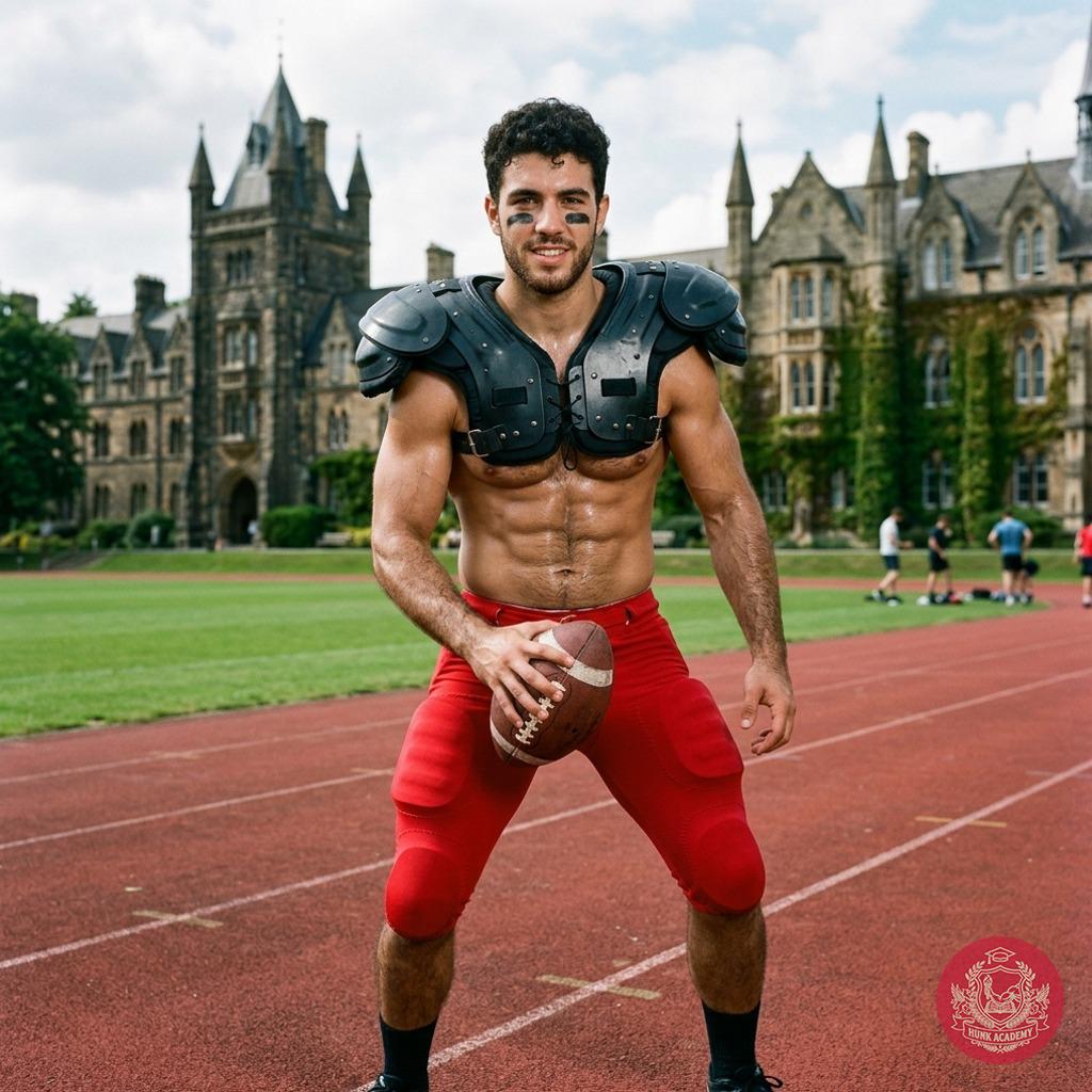 The afternoon sun glistens on his sweat-slicked skin as he sprints across the academy courtyard, cleats digging into the...