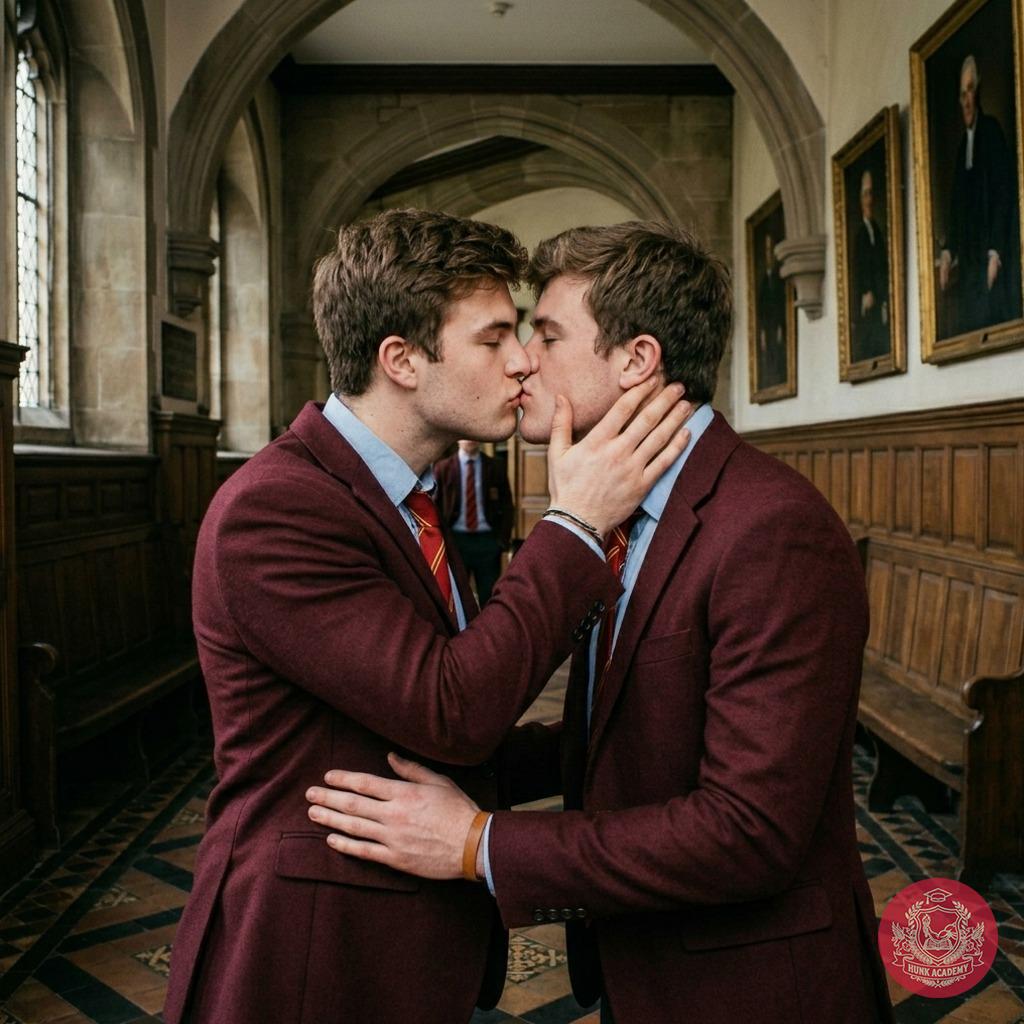 In the hallowed halls of the academy, where ambition meets desire, two students share a stolen moment—lips meeting in a kiss...