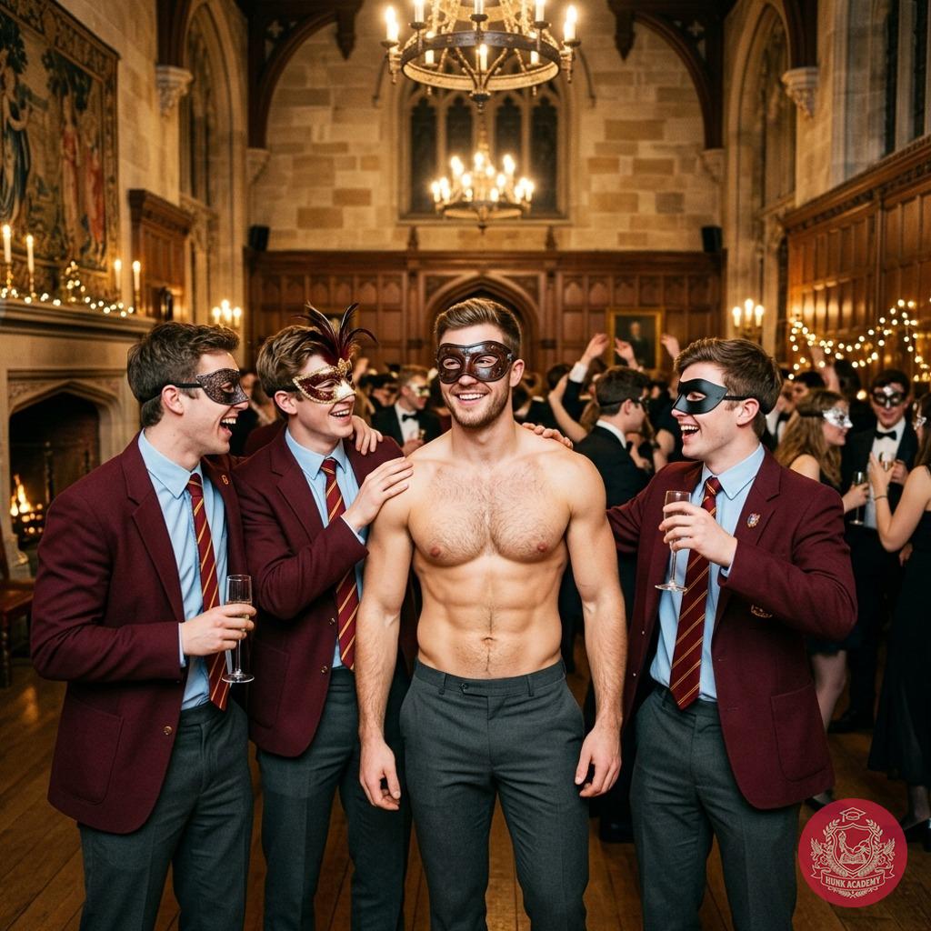 The elite academy's grand ball awaits—one student dares to bare more than tradition allows. Torso gleaming under the...