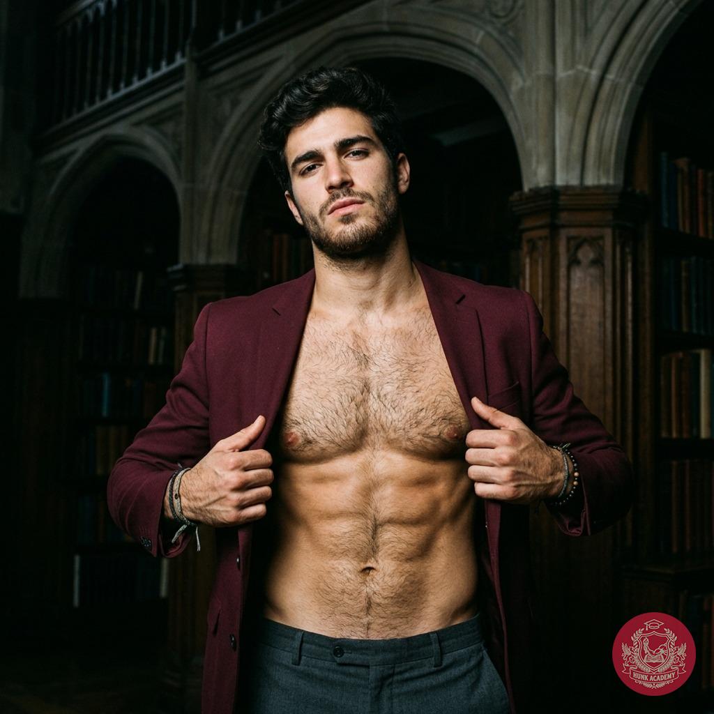 In the hallowed halls of Prestige Academy, where tradition meets desire, one student unbuttons his jacket—no shirt beneath....