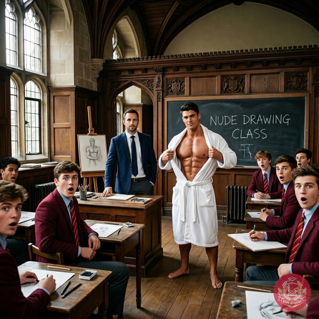 The art students gasp as the curtain lifts—revealing the breathtaking model they’ll sketch. Every muscle carved like marble,...