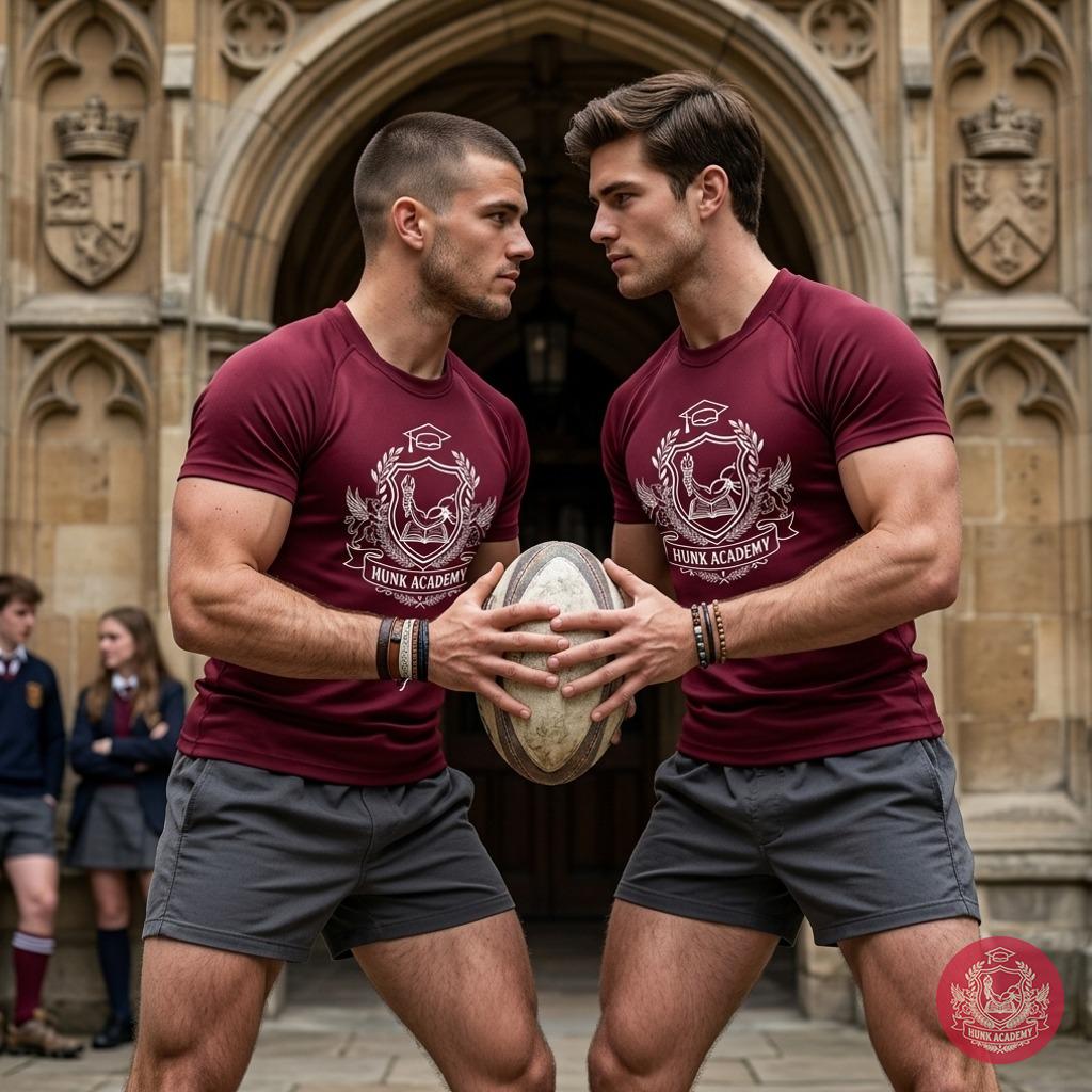 Two rugby players lock eyes in the academy’s grand hall, tension thick as the scent of sweat and ambition. One smirks,...