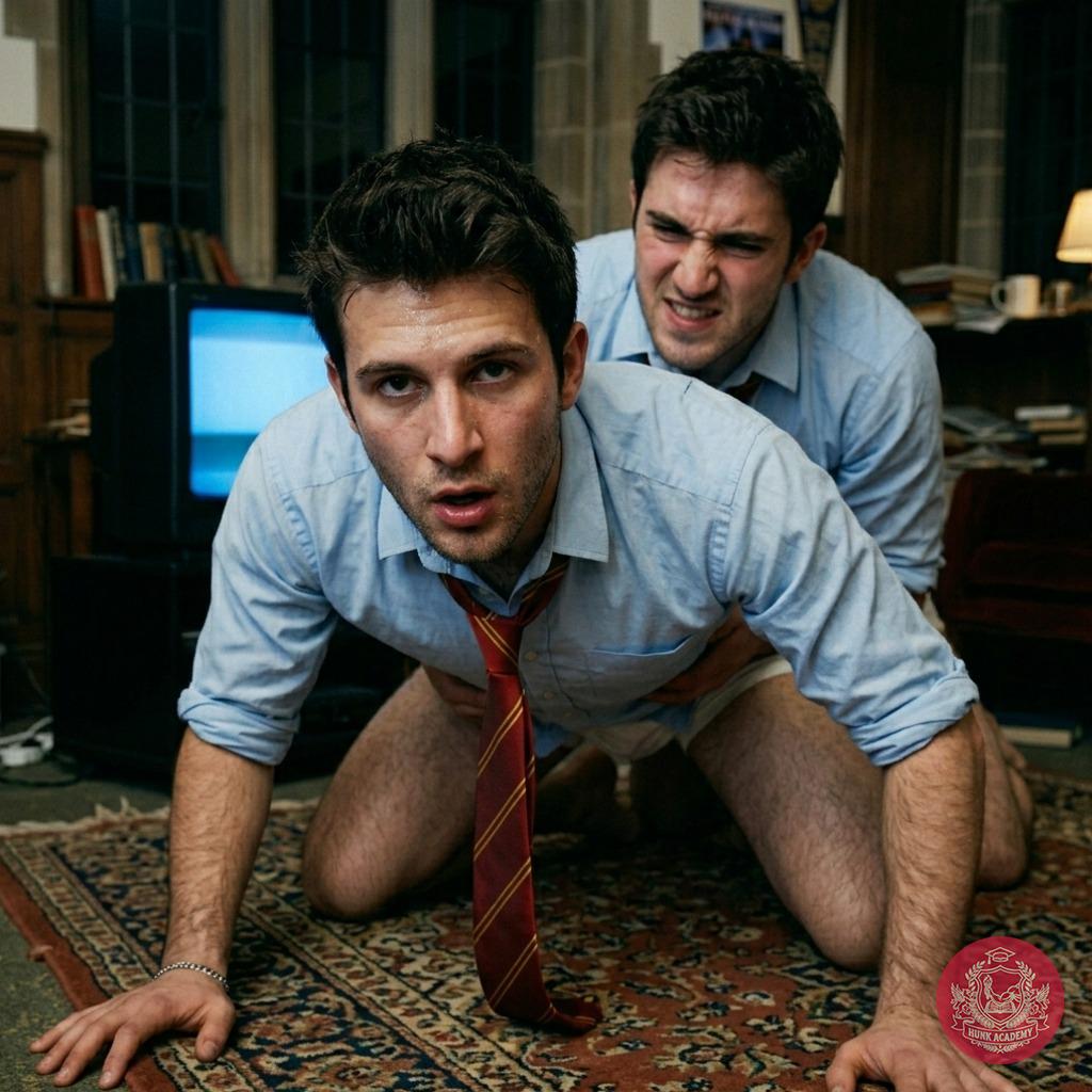 Two students, one stolen glance in the grand hall, another in the dimly lit dorm. The weight of prestige fades as desire...