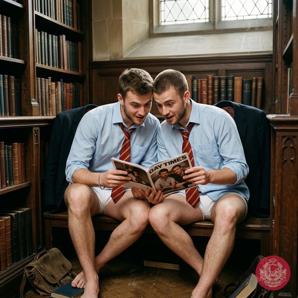 In the shadows of the prestigious academy, two students sneak a peek at the forbidden pages, their eyes locked in silent...