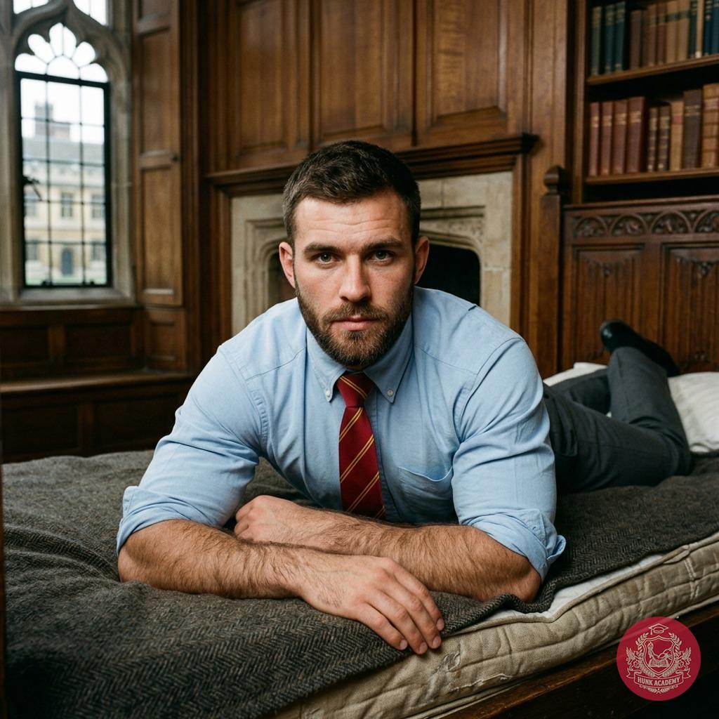 In the hallowed halls of Blackwood Academy, where marble floors echo with whispered desires, he lies sprawled across the...