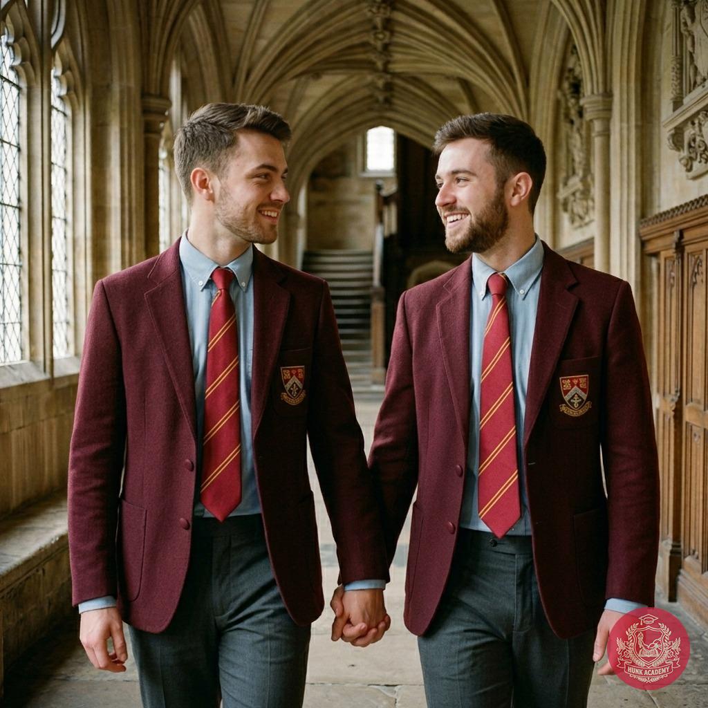 Hand in hand through tradition's halls-where uniforms can't hide the heat simmering beneath. Every step a silent challenge.