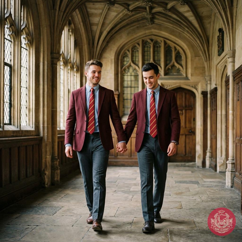 Hand in hand through the cloisters—where discipline whispers, and desire lingers in the shadows.