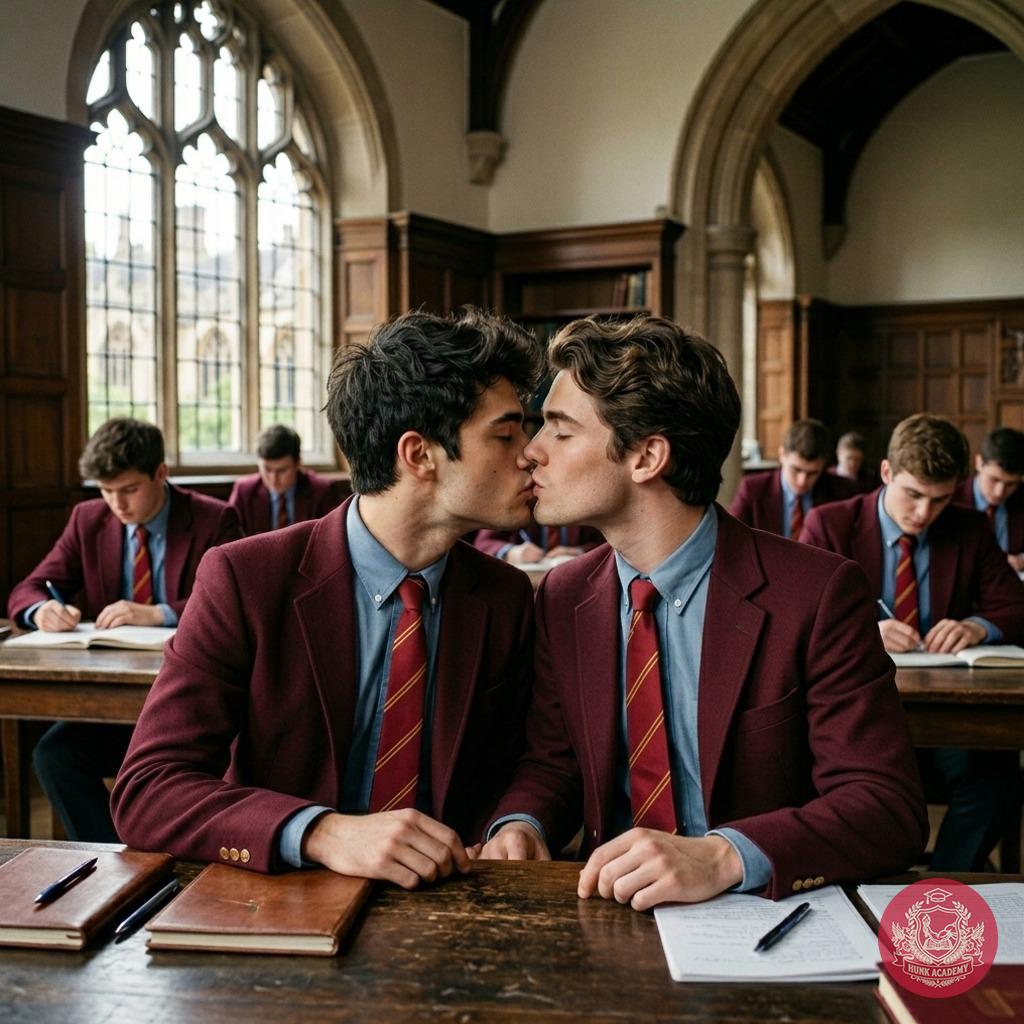 A stolen moment between studies—passion blooms where discipline meets desire. #classroom #kiss #study