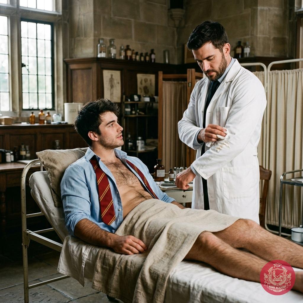 Doctor cleans his lab coat after student fails exam and ejaculates on him #medical #infirmary #muscle