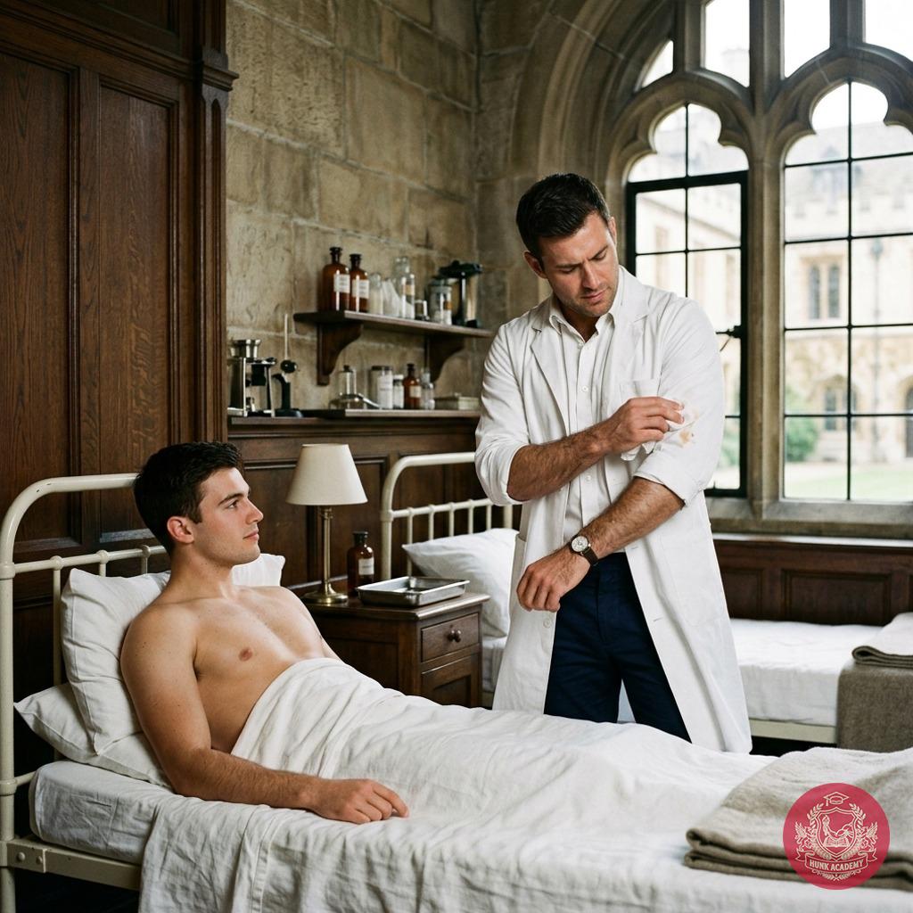 Doctor cleans his lab coat after student fails exam and ejaculates on him #medical #infirmary #shirtless #muscle