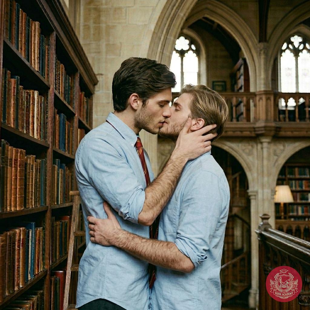 Between towering tomes and arched whispers, two scholars lose themselves in the quiet—ink-stained fingers tracing the spine...