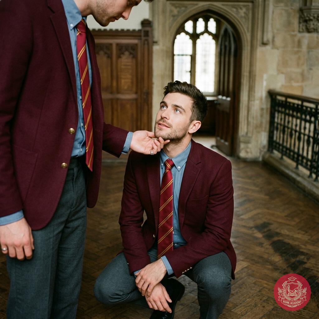 A quiet corner of the academy holds its own secrets—where a kneeling gaze meets a guiding hand, and the weight of unspoken...