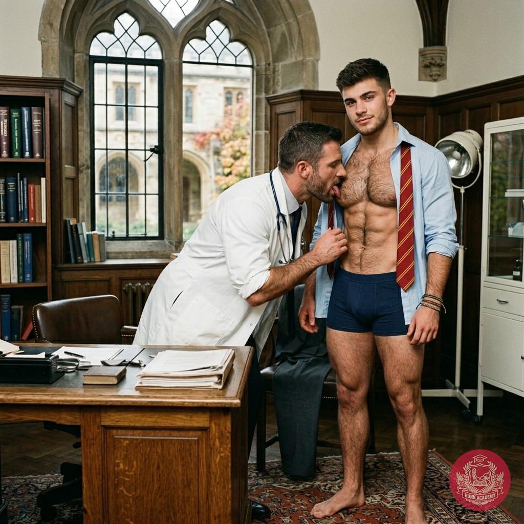 A scholar’s most intimate lesson—where the classroom blurs between anatomy and art. The stethoscope lingers, not just on the...