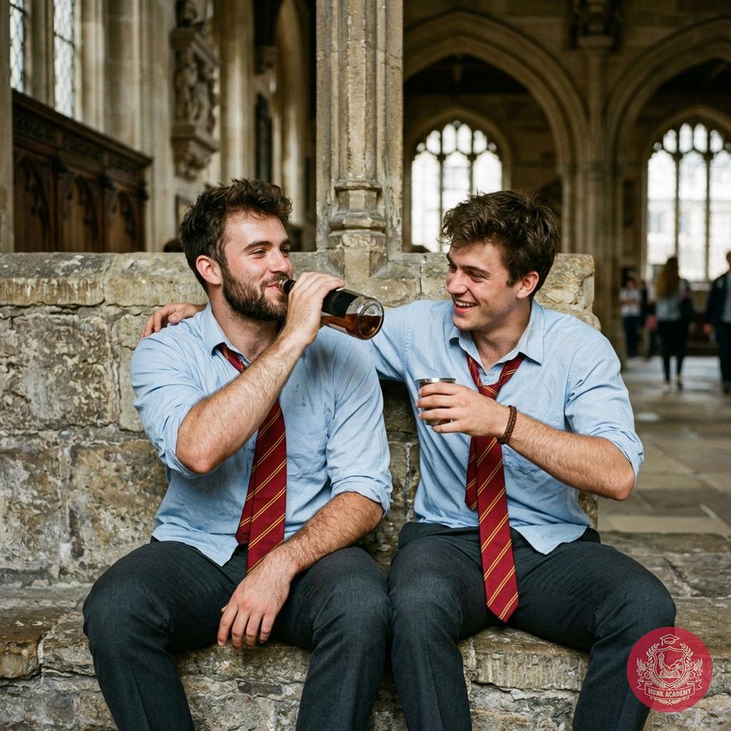 Beneath the grand arches of forbidden knowledge, two scholars share a clandestine toast—where every sip is a rebellion...