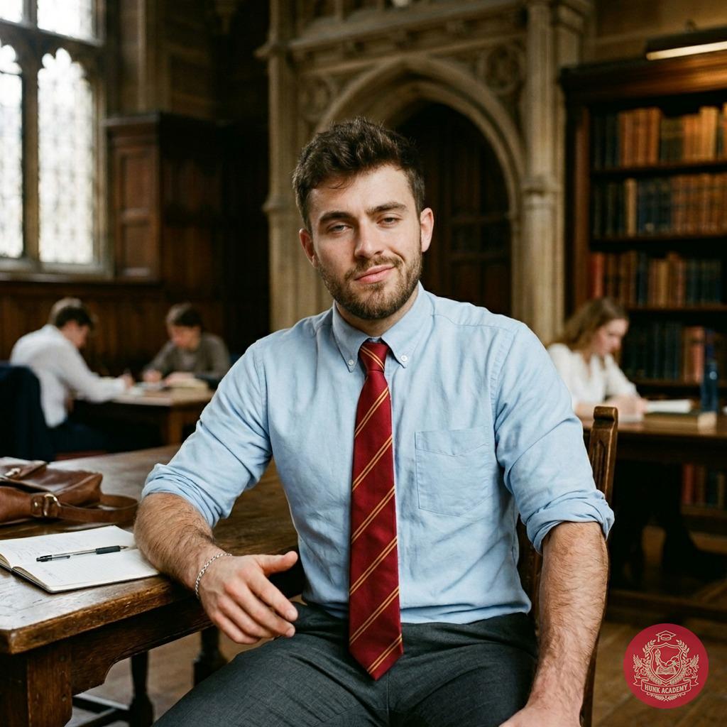 Amidst the hushed whispers of ancient tomes and the quiet hum of scholarly pursuit, he sits—confident, poised, where...