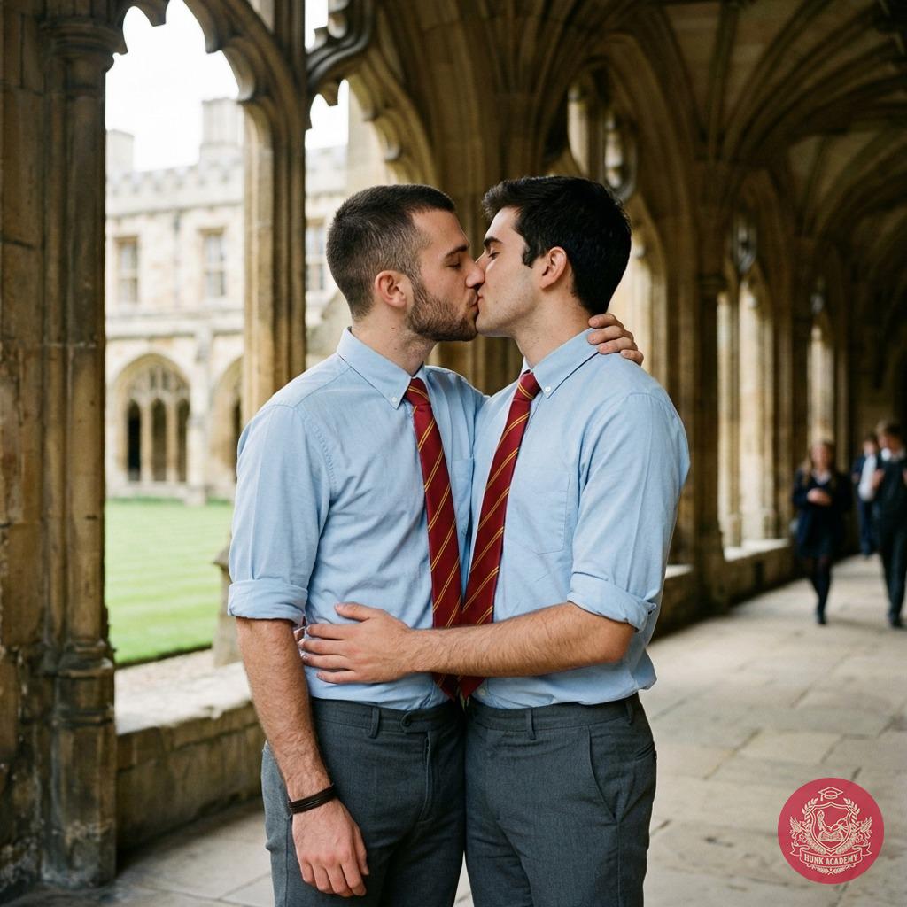 Beneath the arched halls where ancient knowledge whispers, two scholars pause—lost in the quiet intensity of a moment that...