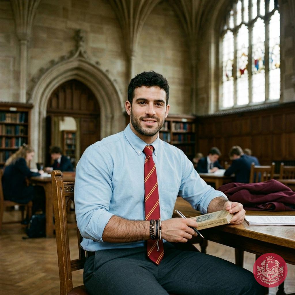 Amidst towering books and whispered history, a scholar finds his world in the quiet turn of pages—where ink and intellect...