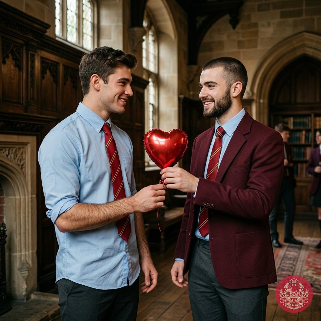 In the quiet halls of knowledge, a silent gesture speaks volumes—one scholar’s heart, tied to a ribbon of crimson, finds its...