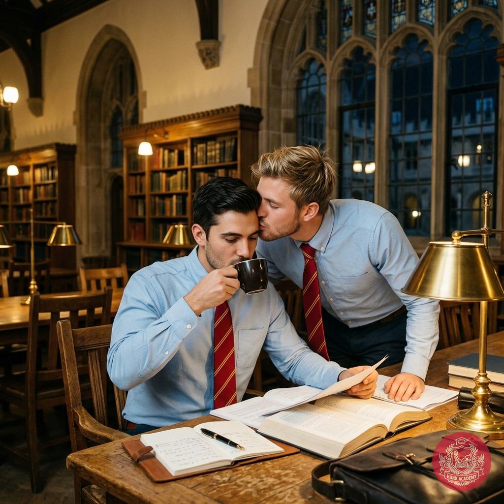 In the hushed glow of towering bookshelves, a whispered kiss seals more than just a shared secret—it’s the unspoken pact of...