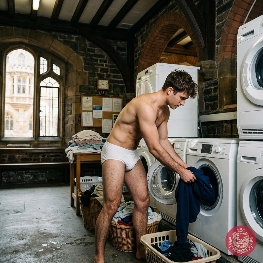 Evening’s quiet labor in the old academy’s laundry nook—where ink-stained hands meet the rhythm of spinning cycles. Some...