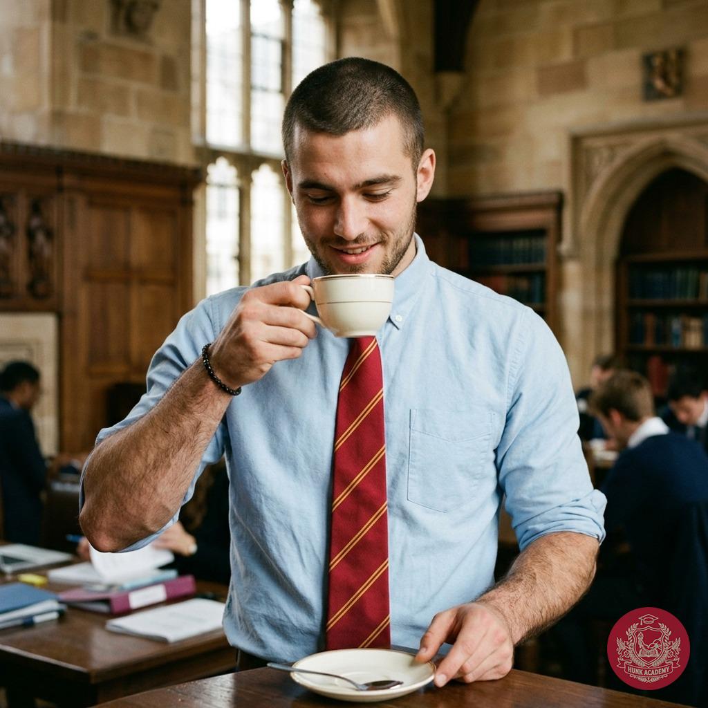 Sipping black tea between lectures, the quiet focus of a scholar’s mind—where every pause is a page turned, every thought a...