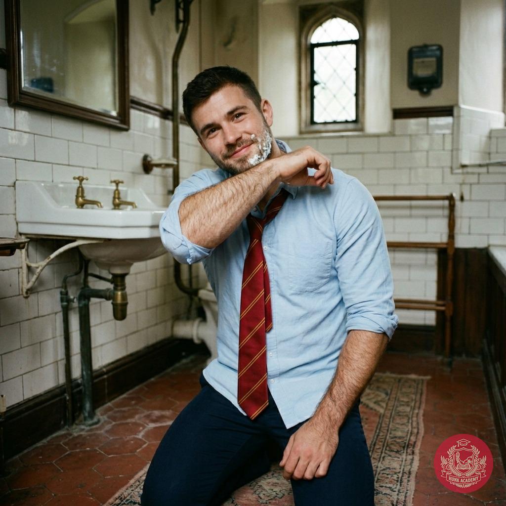 A gentleman of refined grace, freshly cleansed—where even the smallest rituals speak volumes of poise in halls where...