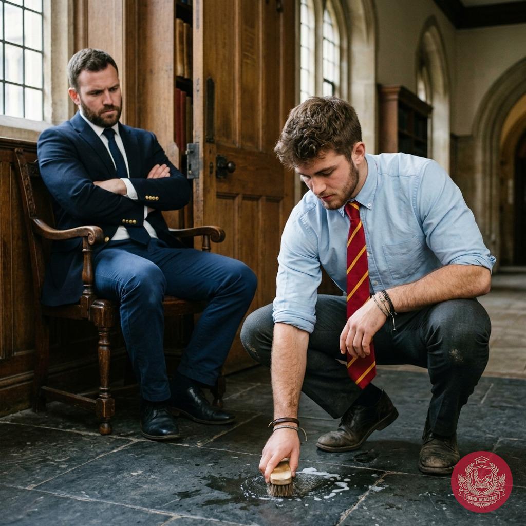 A scholar’s lesson in humility—knees on stone, pride in check. The weight of tradition isn’t just in the books, but in the...