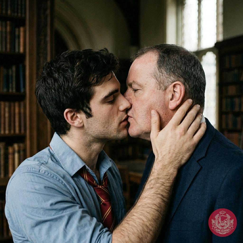 Between leather-bound tomes and whispered debates, a student finds his first lesson in passion—right where the mind meets...