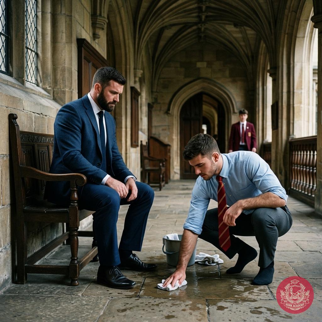 A scholar’s lesson in humility—knees on stone, ink-stained hands, and the weight of tradition. Even the strictest minds must...