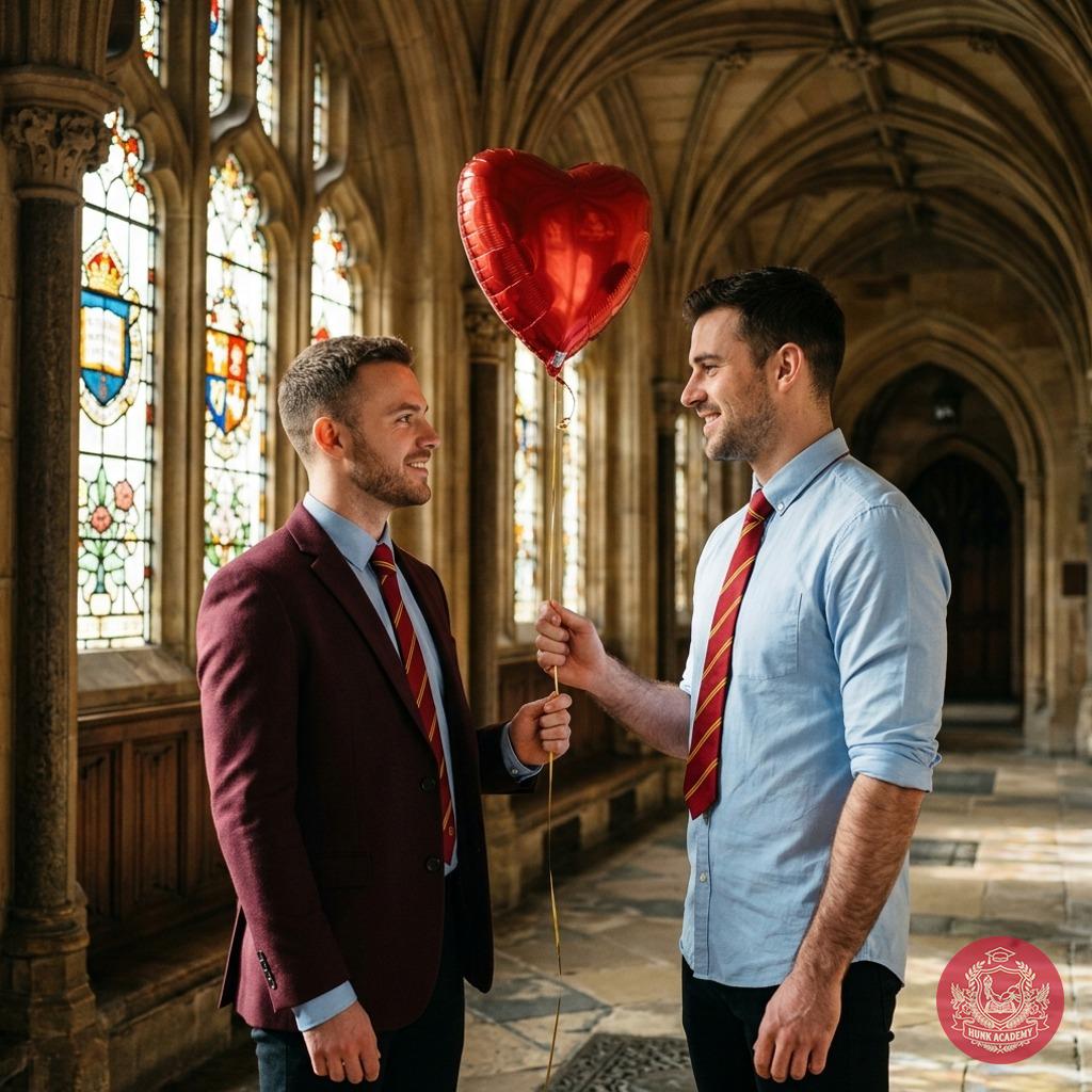 In the grand halls where knowledge and passion intertwine, a whispered confession blooms—one scholar’s heart, tethered to a...