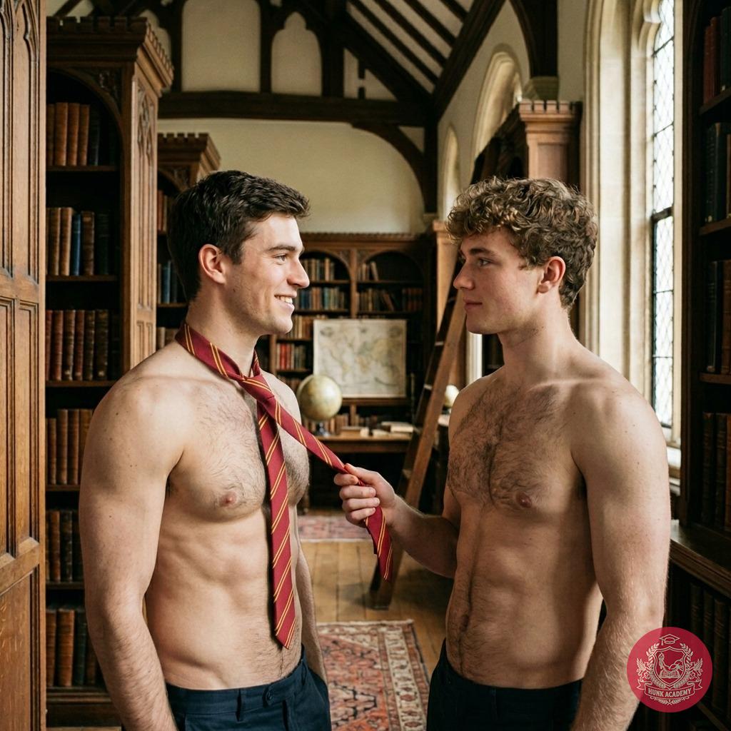 In the quiet halls of knowledge, where ink and intellect intertwine, two minds find their rhythm—one adjusting the tie of...