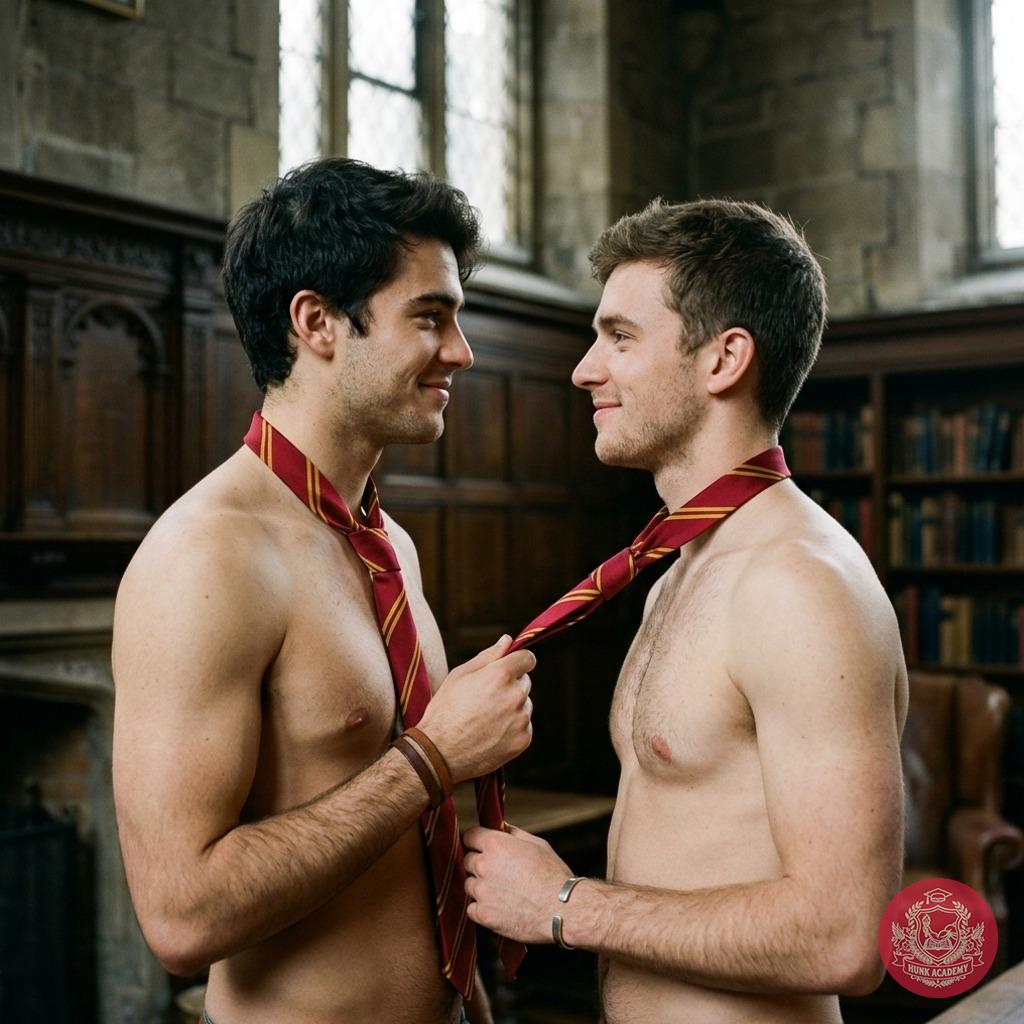 Beneath the towering shelves of ancient tomes, two scholars pause—ink-stained fingers adjusting silk ties as whispers of wit...