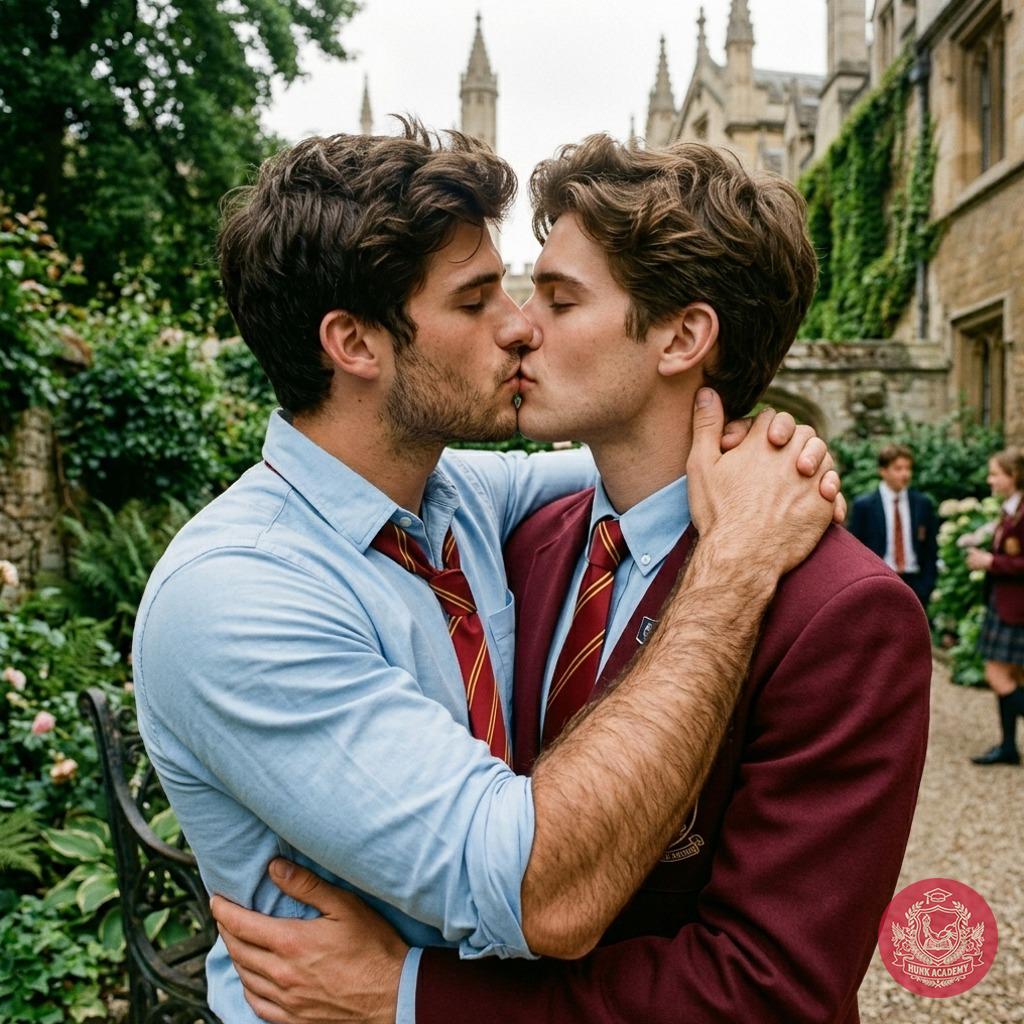 Beneath the ivy’s gaze, where ancient halls whisper secrets, two scholars pause—time forgotten in the quiet intensity of a...