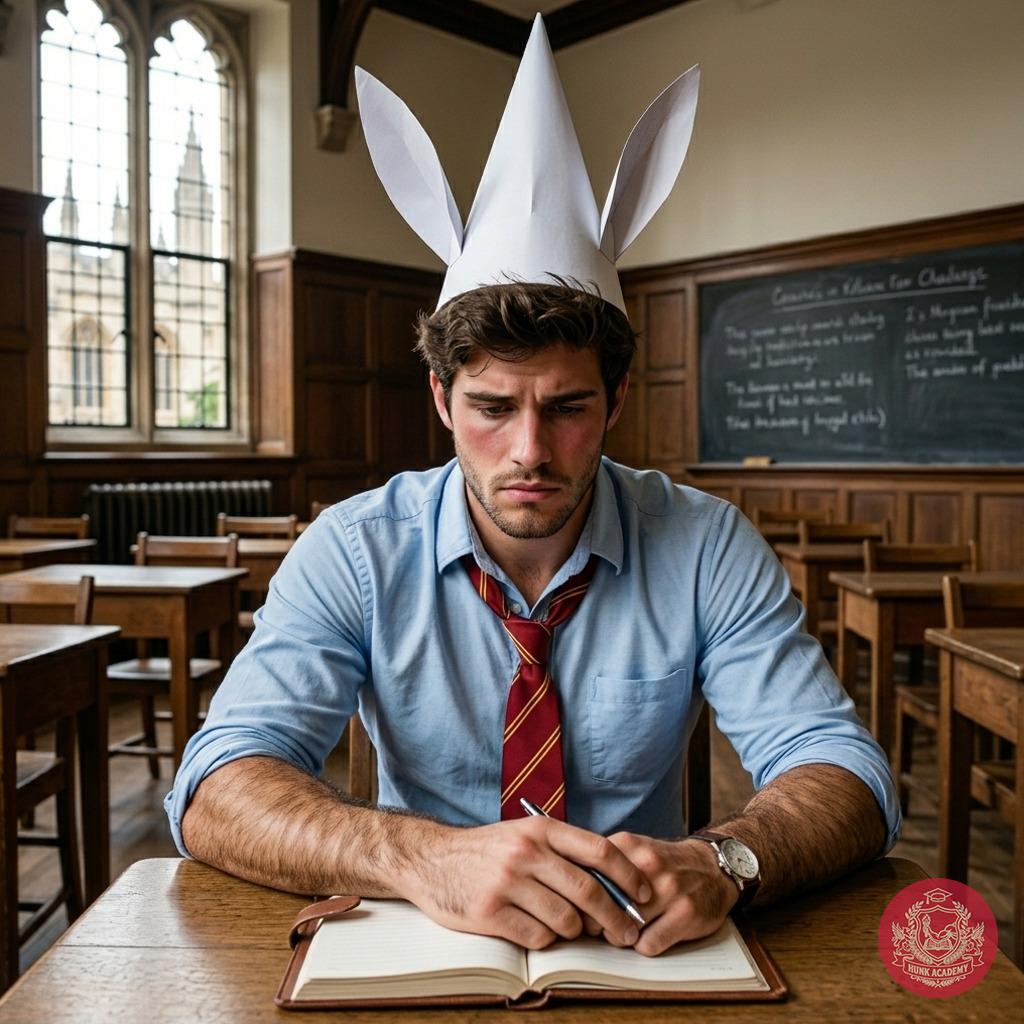 No scholar wears a donkey’s crown here—yet the lesson in humility lingers. #classroom #humiliation #study