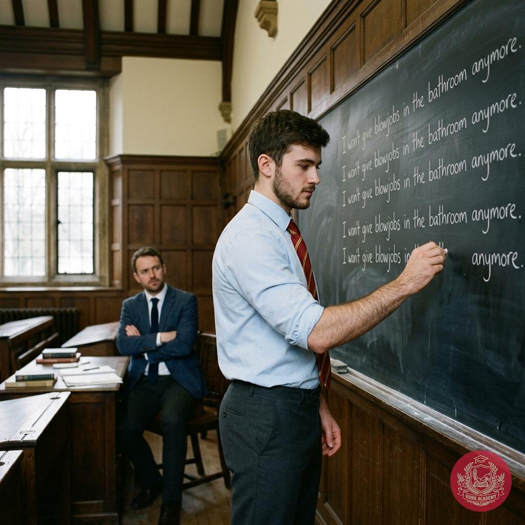 A scholar’s penance echoes through the hall—each stroke a lesson in humility, the chalk dusting his cuffs like the weight of...