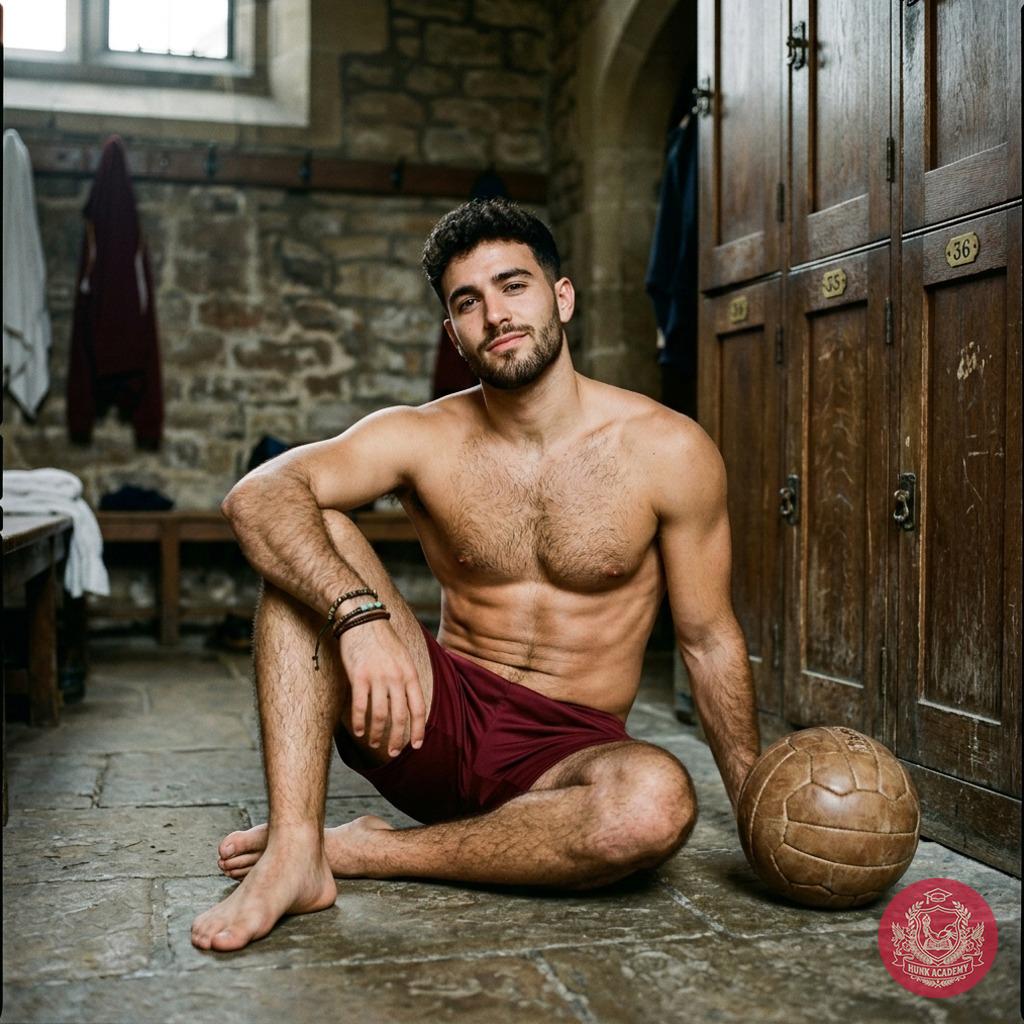 In the quiet hush of the academy’s old changing rooms, a scholar pauses—kneeling amidst the echoes of discipline and sweat....