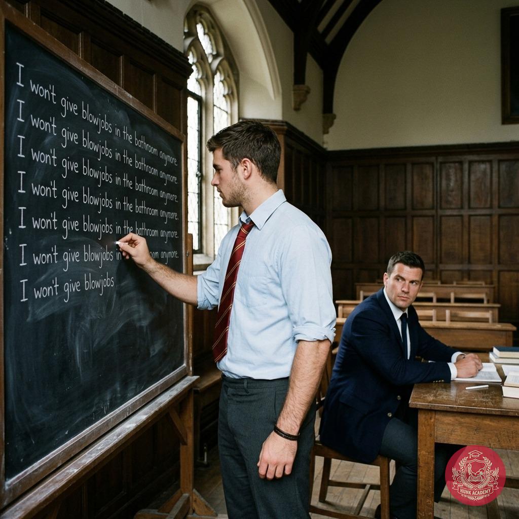 A scholar’s penance echoes through the halls—each deliberate stroke on the blackboard a lesson in humility. The weight of...
