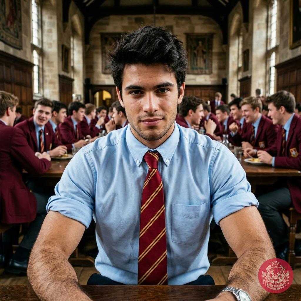 The weight of ambition rests in his gaze—where halls whisper secrets and every tie is a badge of unspoken rivalry....