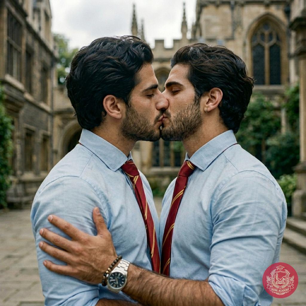 Beneath the ancient arches of the academy, two scholars pause—ink-stained fingers tracing the air between them before lips...
