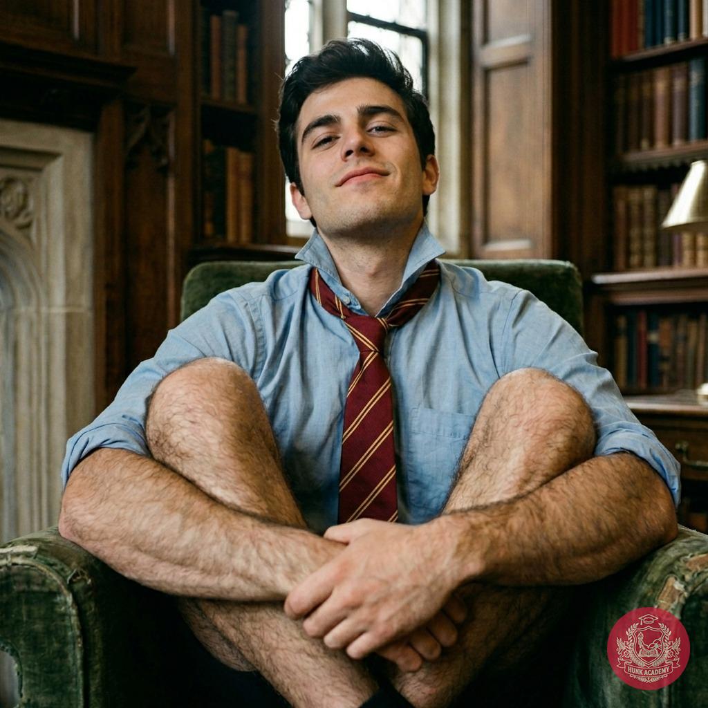 The quiet confidence of a scholar—legs crossed, posture poised, lost in the whispers of leather-bound tomes. Academia’s...