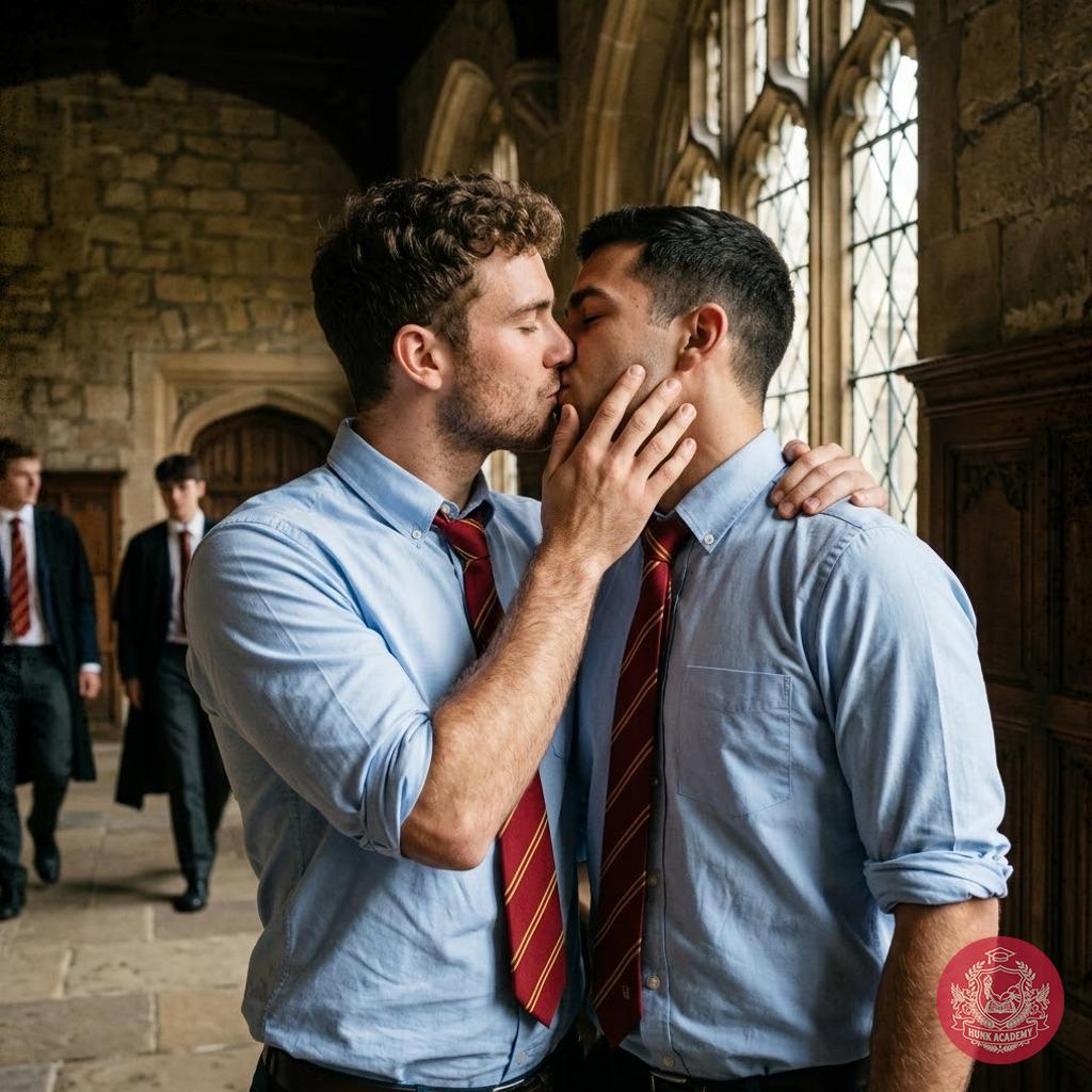 Beneath the ancient arches of the academy, where whispers of ink and ambition linger, two scholars pause—time forgotten in...