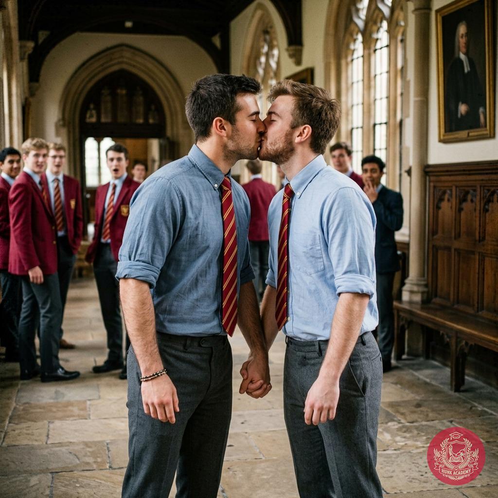 Beneath the arched halls where whispers of ink and ambition linger, two scholars pause—time stills as a kiss bridges the...